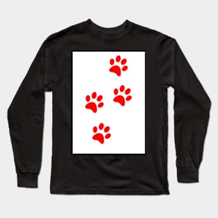 Red Pawprints on White Long Sleeve T-Shirt